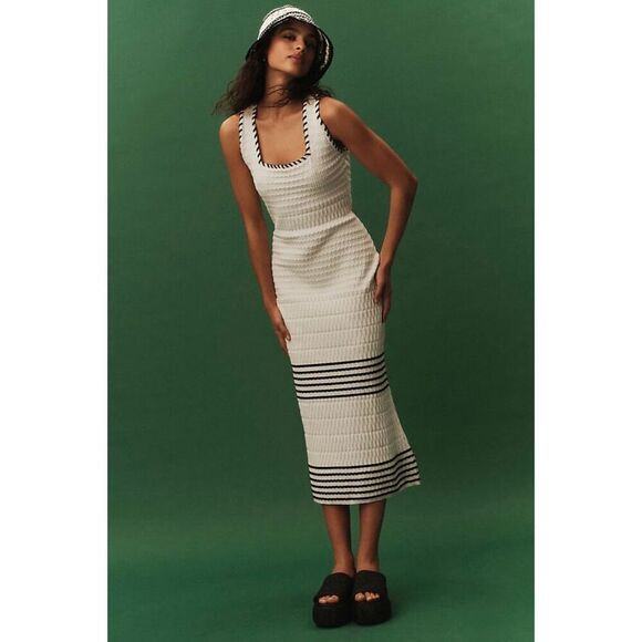 Anthropologie Dresses & Skirts - Anthropologie The Aimee Slim Ribbed Knit Midi Dress in White Size XL